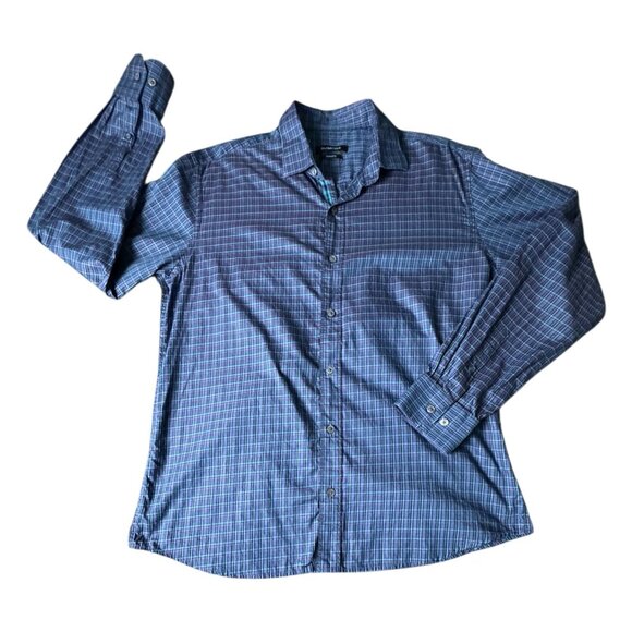 Bugatchi Shaped Fit Button Down Shirt Long Sleeve Blue Plaid Mens Sz Small - Picture 2 of 9